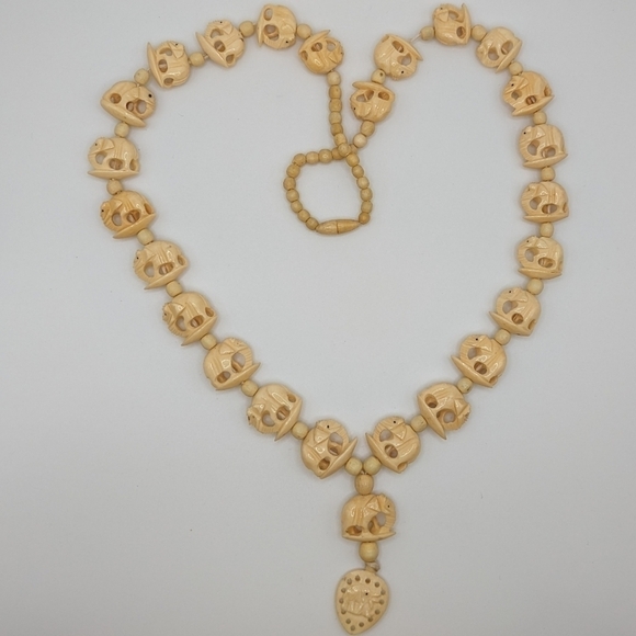 60's Bone Beaded Necklace With Elephant Carvings - Picture 6 of 10